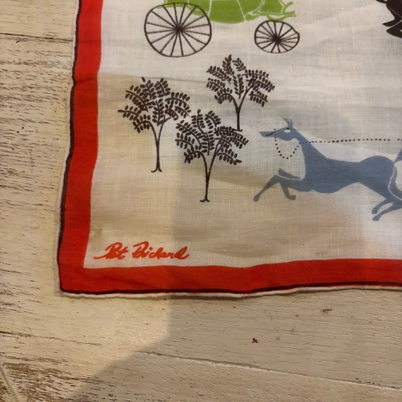 Kimball Pat Prichard Designer Hanky‎ Horses Carriages Castles Original Vintage - Picture 3 of 7